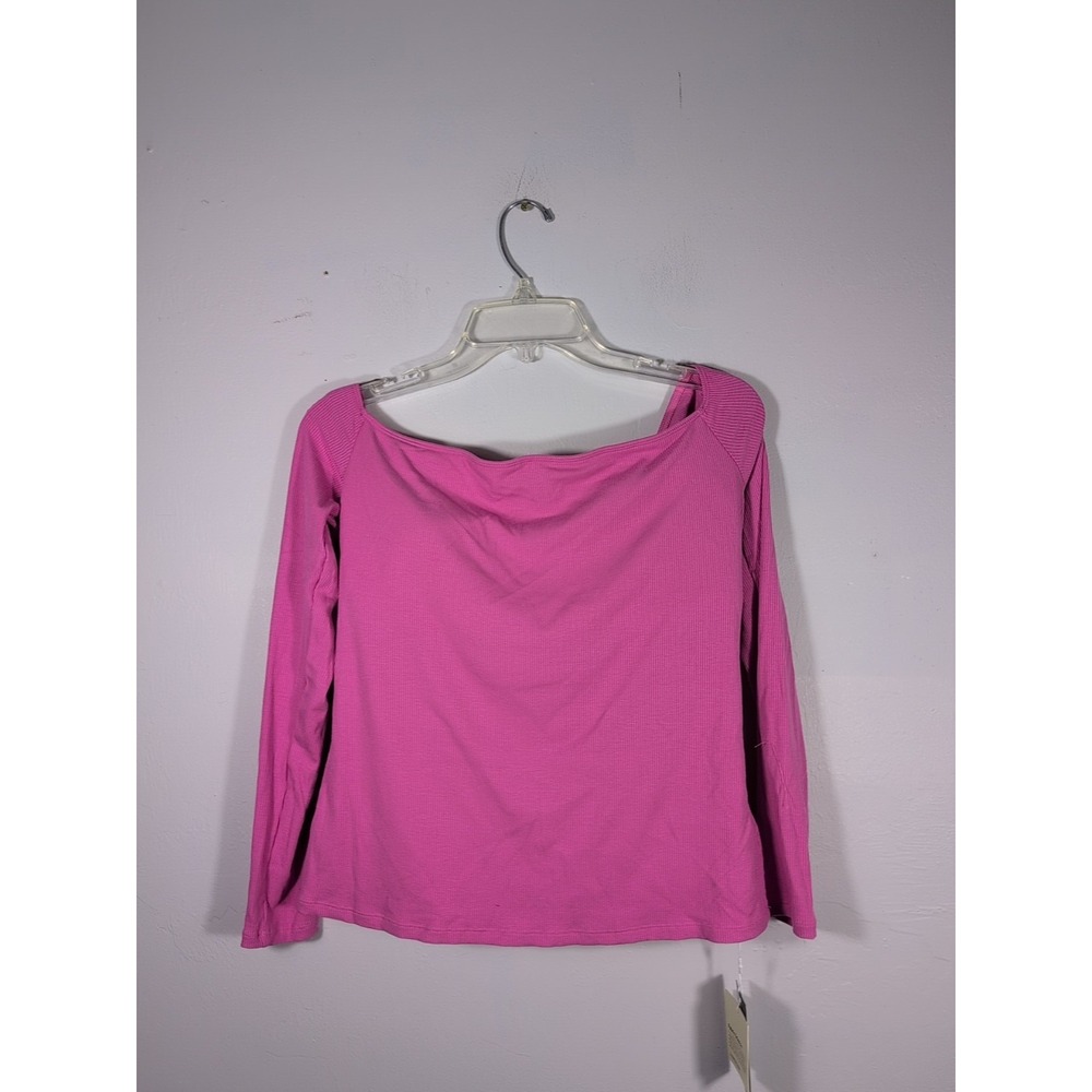 NWT Halara Pink Ribbed Square Neck Long Sleeve Built-In Bra Top L